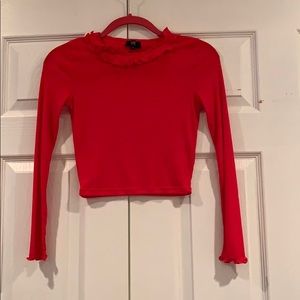 ASOS Ruffle Ribbed Long Sleeve Crop Top